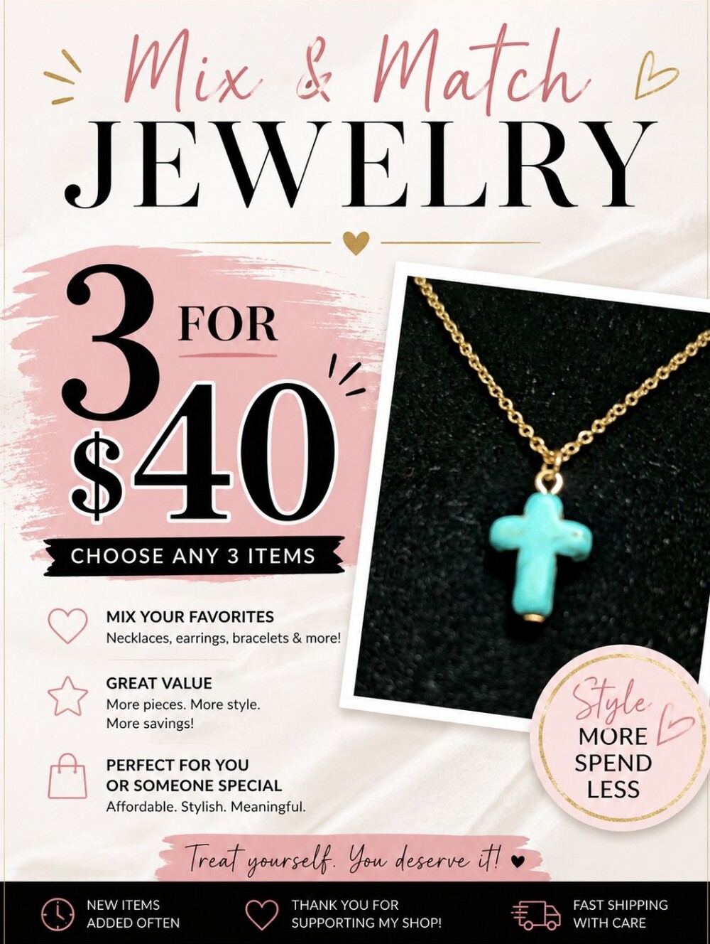 Turquoise Cross Pendant Necklace Gold Tone Chain Christian Faith Jewelry Boho